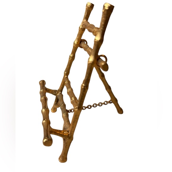 Vintage Easel Gilded Metal Faux Bamboo Petite Display Easel 5" high Goldtone - Picture 1 of 9